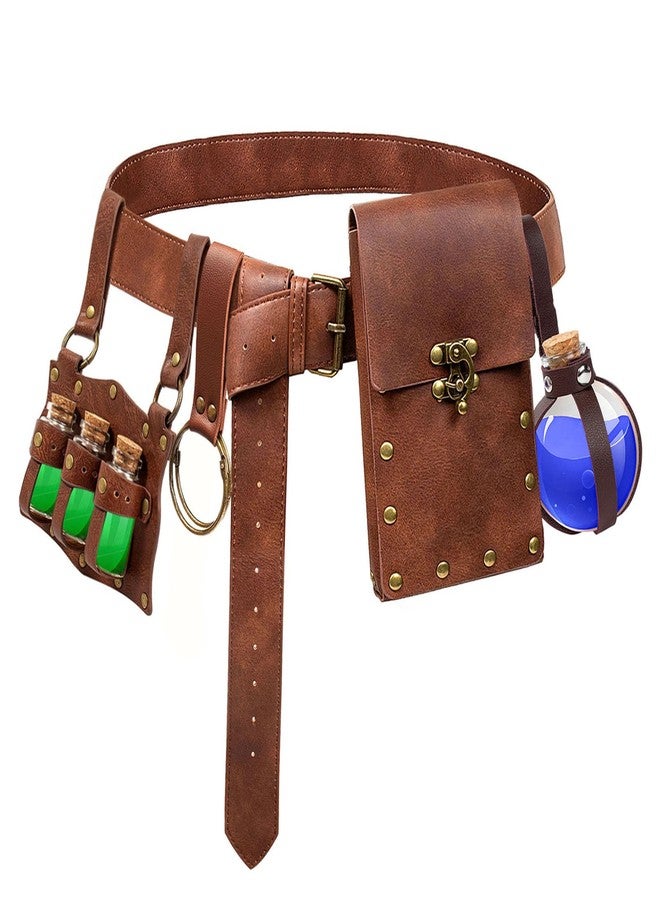 KOTORA Renaissance Belt Pouch Coin Purse Witch Alchemist Potion Bottle Vilas Hook Set Medieval Festival Costume Accessories (Bottle Vails-Brown) - Image 1